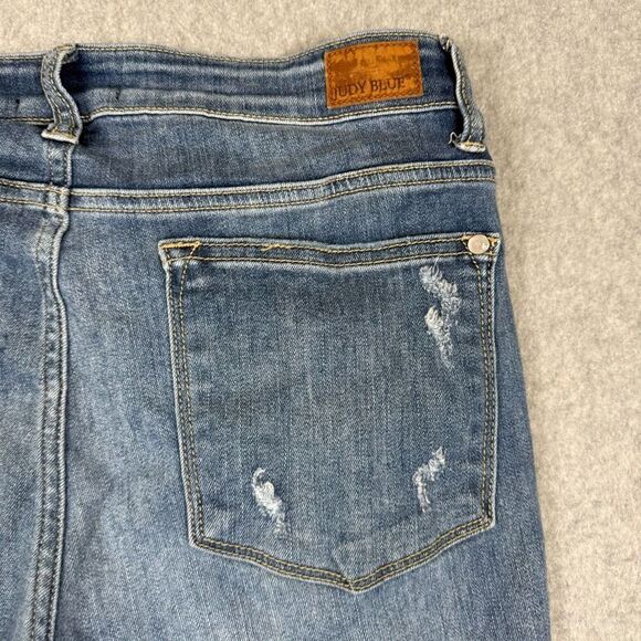 Judy Blue Womens 11/30 Skinny Fit Denim Jeans Blue Distressed Raw Hem Stretch - Picture 6 of 11